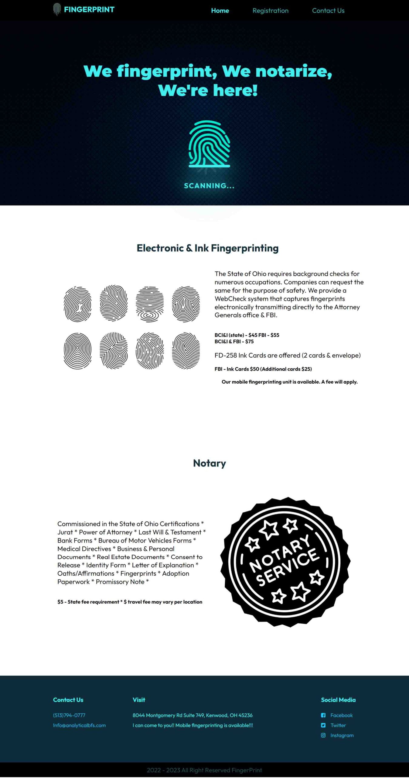 Fingerprint landing page